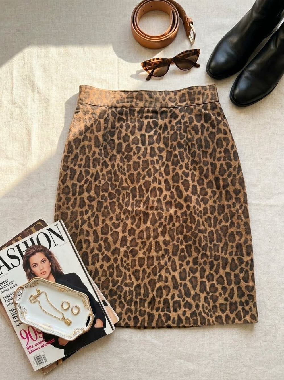 Vintage 100% Genuine Suede Leopard Print Pencil Skrit -Classic 90s Mob Wife